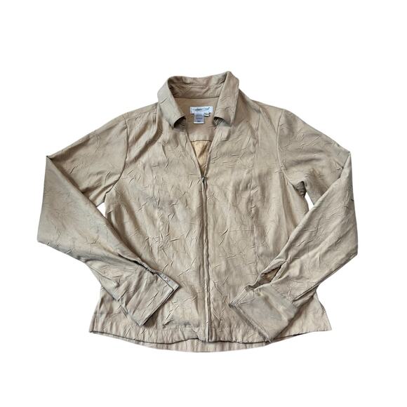 Coldwater Creek Designs Crinkle Tan Zip jacket/blazer; Lightweight; Size Large - Picture 1 of 10